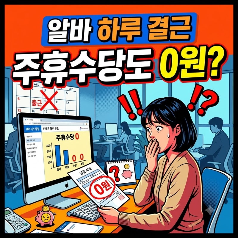 주휴수당 계산법, 아르바이트 하루 빠지면 수당을 전부 못 받을까