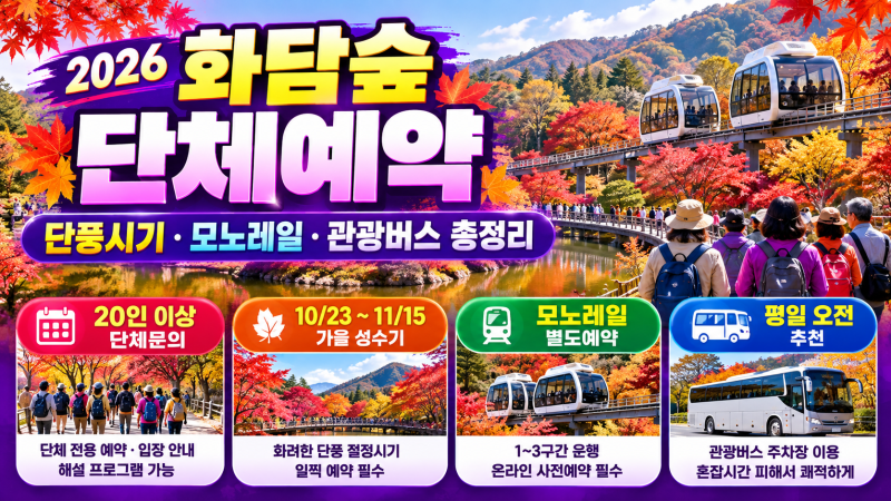 2026 화담숲 단체예약 총정리｜단풍 절정시기·모노레일·관광버스·단체여행 꿀팁,2026 화담숲....