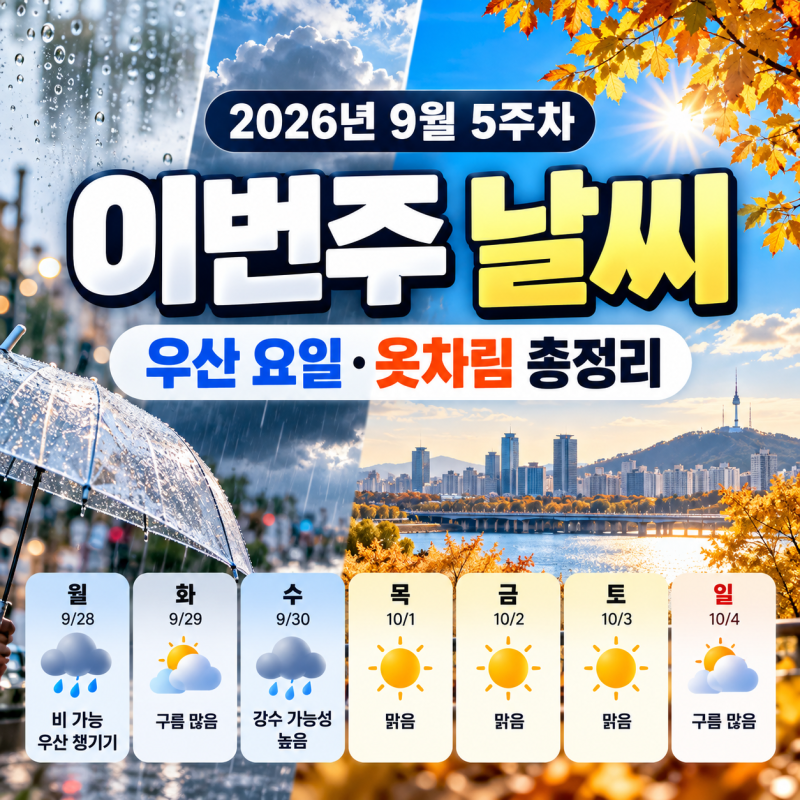 [2026년 9월 5주차] 이번주날씨 | 우산 필요한 날은 언제? 옷차림 핵심 정리