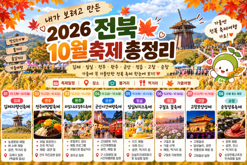[전북]내가 보려고 만든 2026 전북 10월 축제 총정리 김제·전주·완주·군산·임실·정읍·고창....