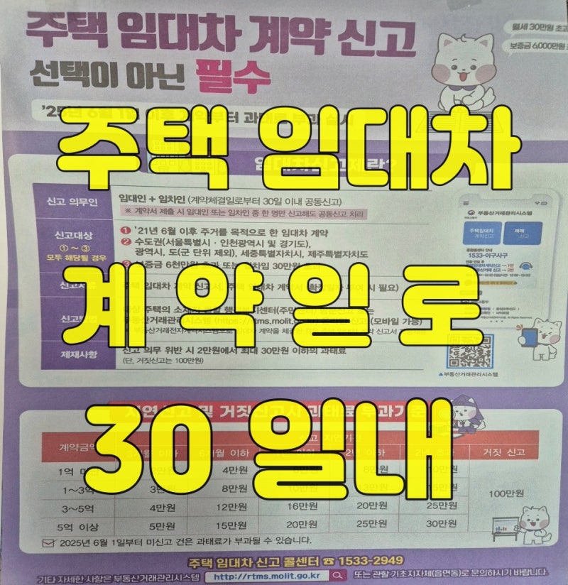 주택 임대차 신고제, 30일 이내 신고하세요, 미신고 시 최대 30만 원 과태료 부과
