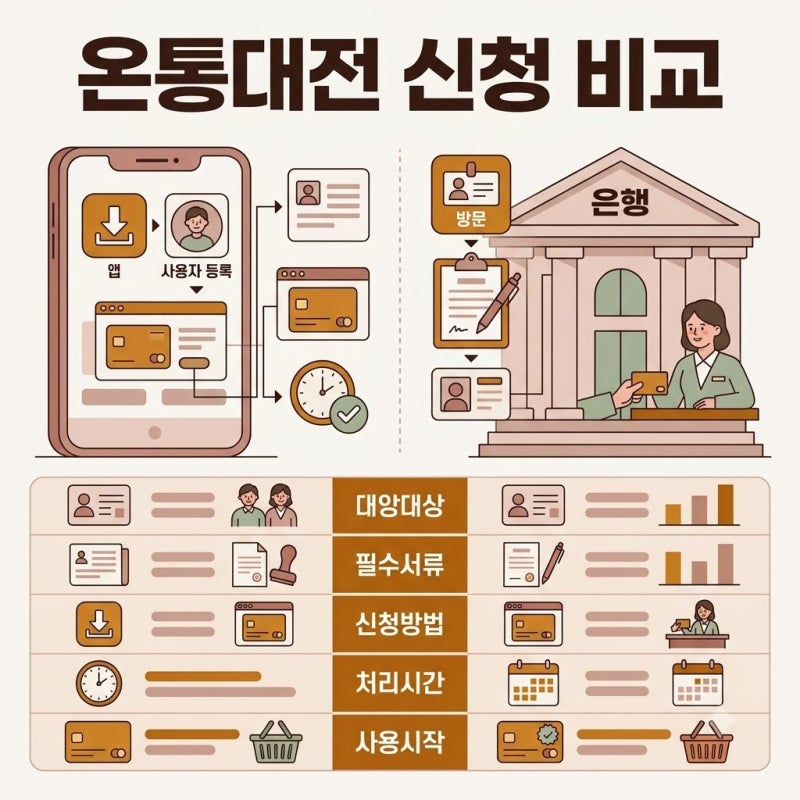 온통대전 신청 방식과 신규 카드 발급의 차이점