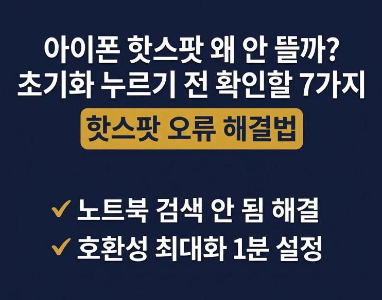 아이폰 핫스팟 연결 안될 때, 초기화 전에 확인할 7가지 (노트북 검색 안 됨·호환성 최대화·....