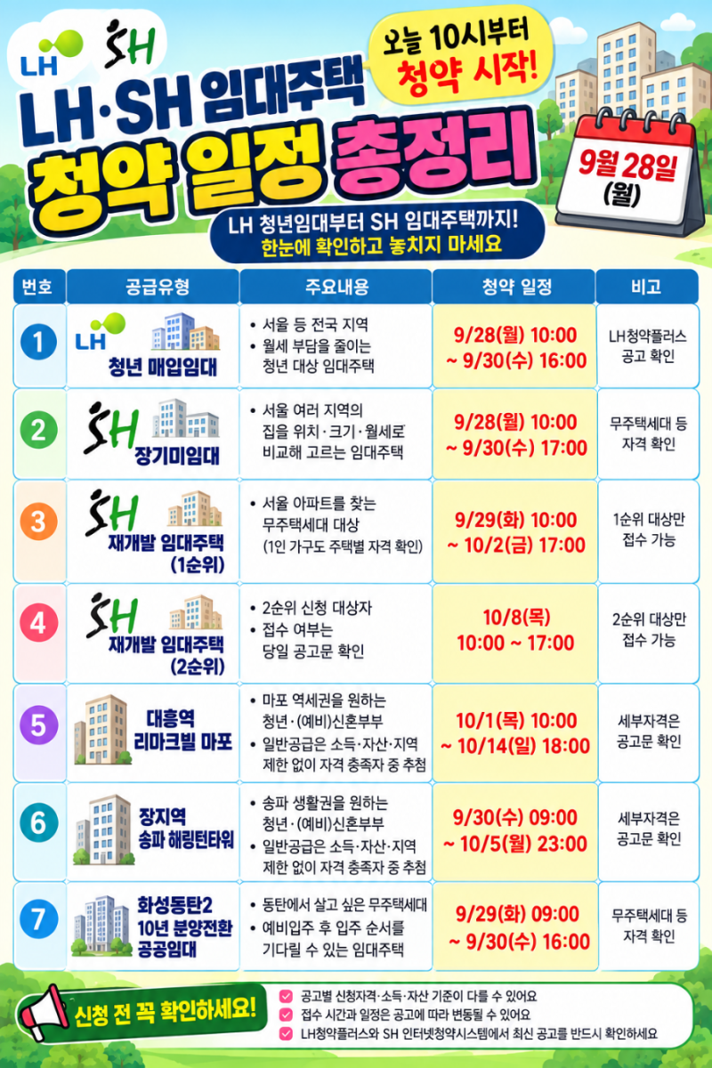 오늘 오전 10시 시작! LH 청년임대 놓치면 끝? SH까지 9월 청약 일정 총정리