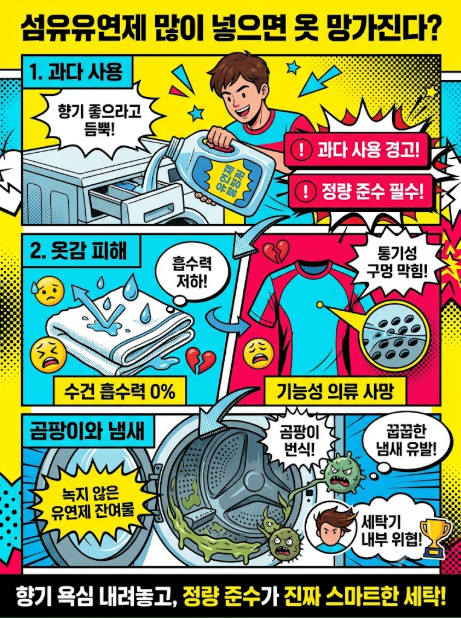 섬유유연제 많이 넣으면 옷이 더 부드러워질까? (오히려 옷을 망치는 섬유유연제의 반전 진....