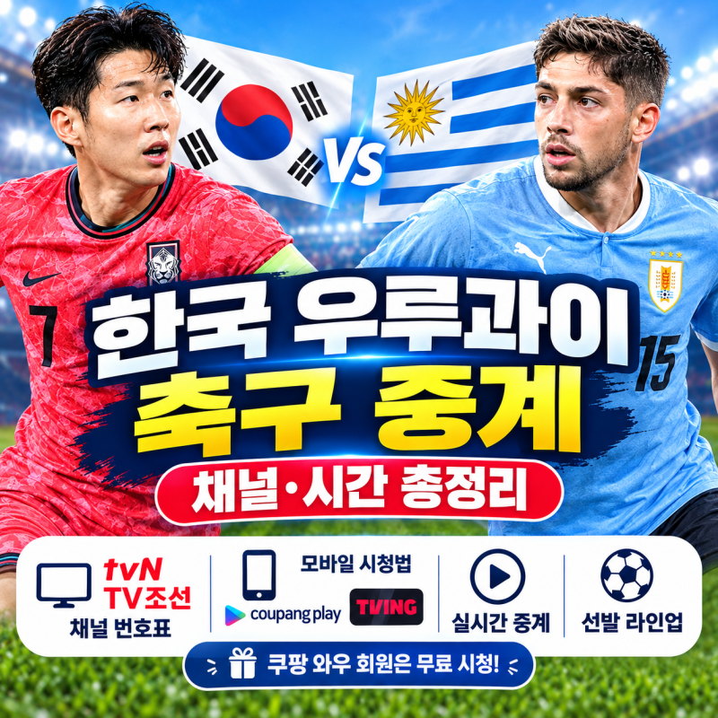 [공식 라인업] 한국 우루과이 축구 중계 채널·시간 총정리: 이강인·손흥민 선발 출격!