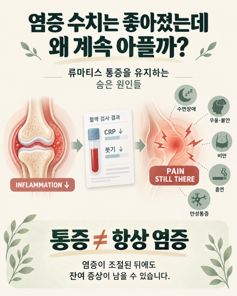염증 수치는 좋아졌는데 왜 계속 아플까? 류마티스 통증의 숨은 원인