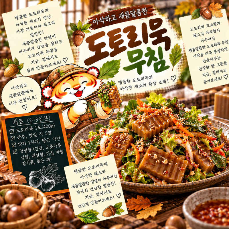 10월 제철 도토리 요리 레시피 4종 (새콤한 도토리묵 무침·멸치 육수 도토리 묵밥·이탈리안 ....