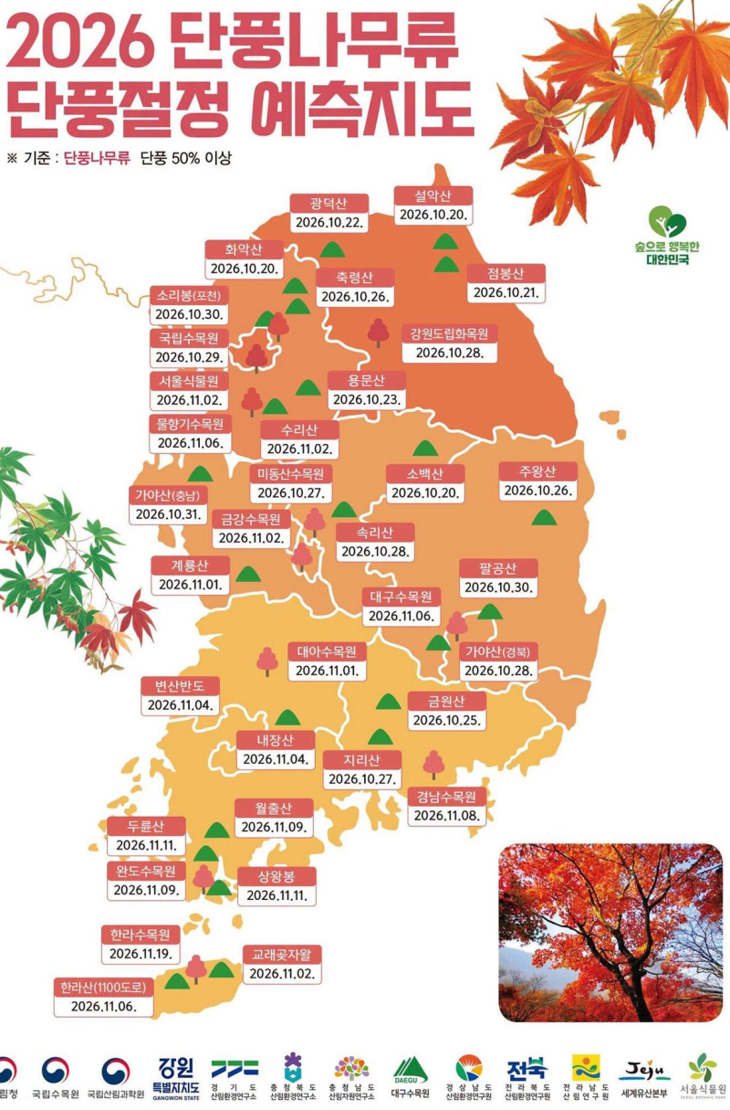 2026 가을 단풍 명소 총정리｜전국 단풍 절정 시기·날짜·추천 여행지 한눈에