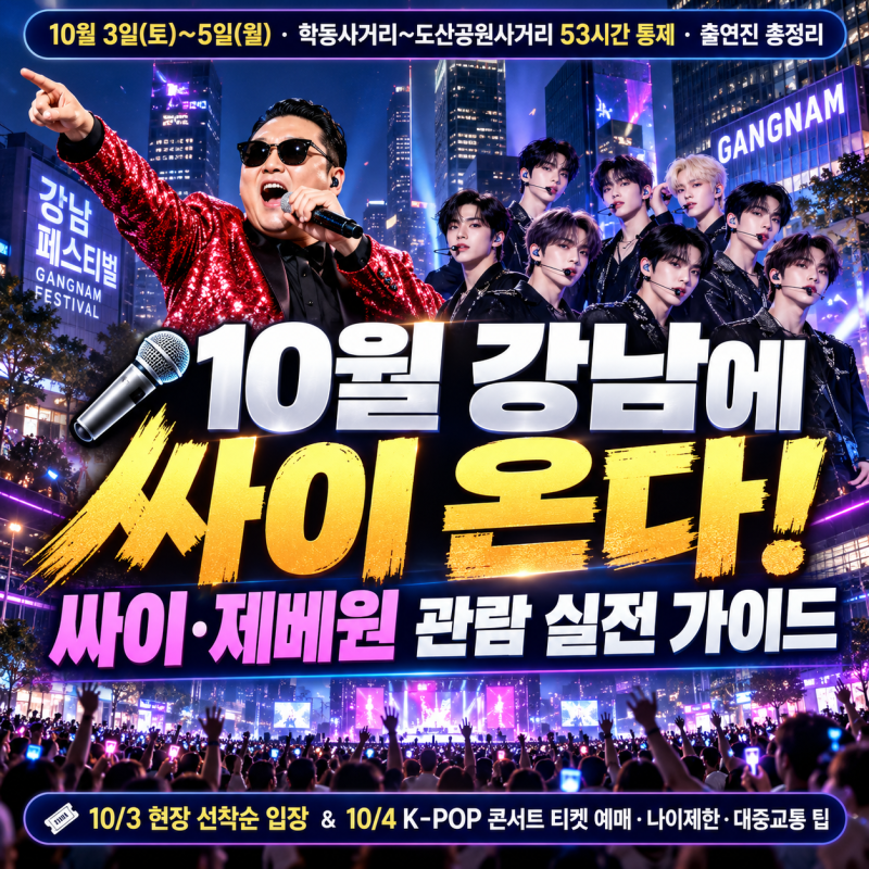 2026 강남페스티벌 싸이·제로베이스원 온다｜10월 3~5일 콘서트·티켓·교통통제 총정리