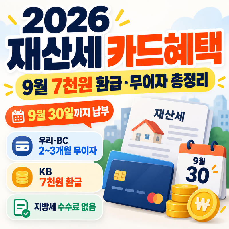 2026 재산세 카드혜택, 9월 7천원 환급·무이자 총정리