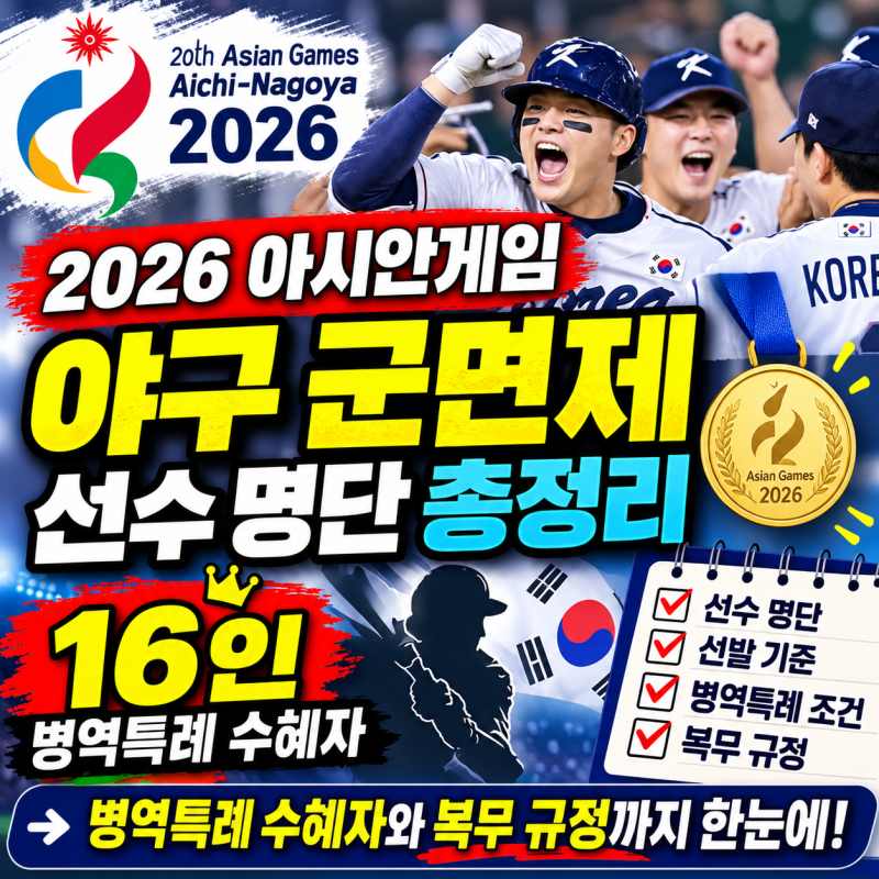 2026 아시안게임 야구 군면제 선수 명단 총정리: 16인 병역특례 수혜자와 복무 규정