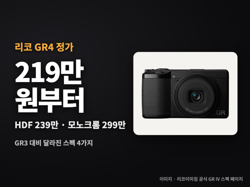 리코 gr4 정가 — GR3 대비 달라진 스펙 4가지와 HDF·모노크롬 가격