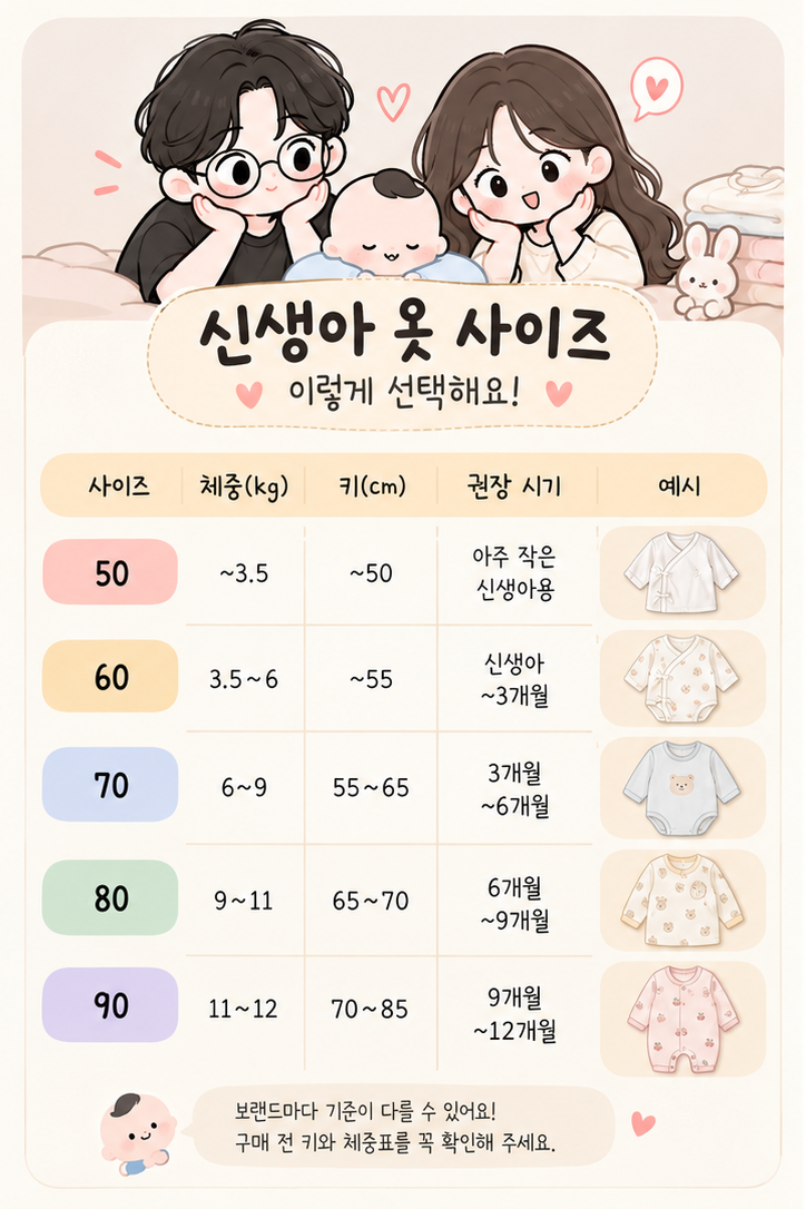 신생아 옷 사이즈 어떻게 고를까?｜60·70·80 사이즈, 소재, 종류까지 한 번에 정리