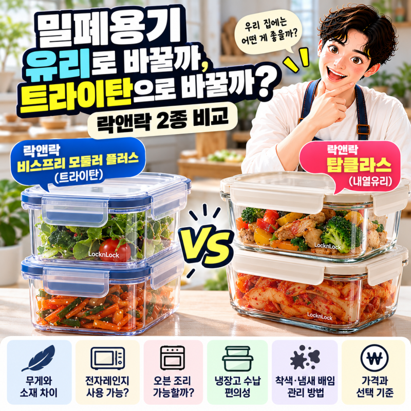 밀폐용기 유리로 바꿀까, 트라이탄으로 바꿀까? 락앤락 2종 비교