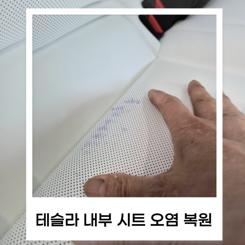 [테슬라 시트 이염 복원] 화이트 시트 볼펜 자국 제거, 완벽한 새 차 컨디션으로 되돌리기!