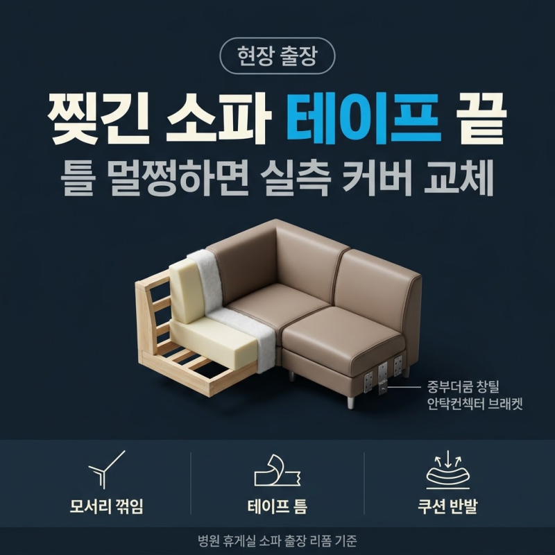 강동구 소파 리폼 병원 휴게실 인조가죽 소파 커버교체 실측 제작 출장 천갈이