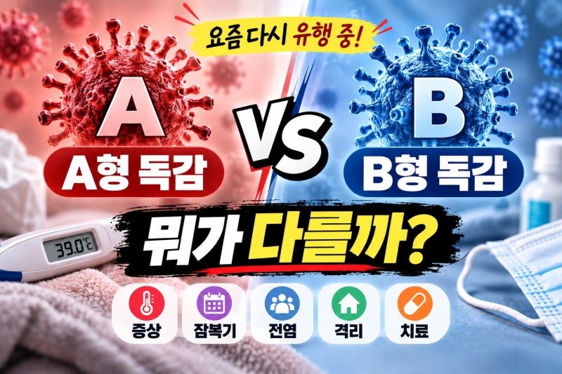 A형 독감 B형 독감 차이 총정리｜증상·잠복기·전염·격리·치료, 뭐가 다를까?