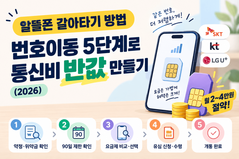 번호 그대로, 통신비만 반으로 — 알뜰폰 번호이동 5단계 정리 (2026)