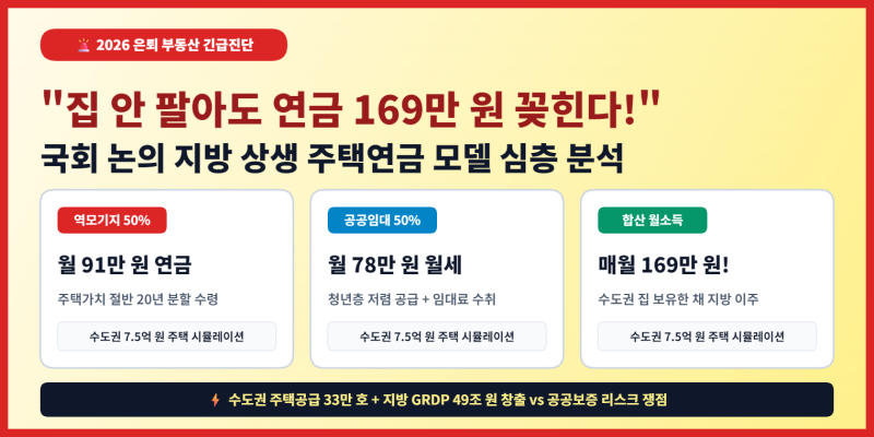 집 안 팔고 매달 169만원 연금 받는 법: 2026 지방 상생 주택연금 시뮬레이션 및 장단점 총정리