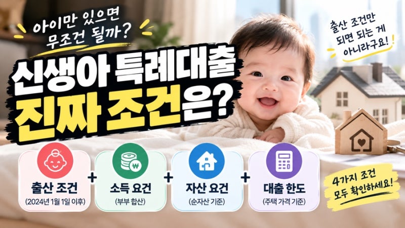 신생아 특례대출 조건 완벽 정리: 소득·자산·주택가격·대출한도 4가지 자격 요건 (2026년 9월....