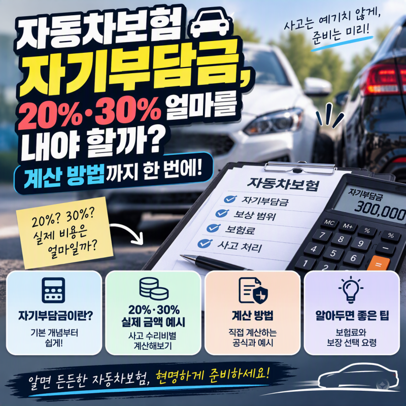 자동차보험 자기부담금, 20%·30% 얼마를 내야 할까? 계산 방법까지 (+뜻)