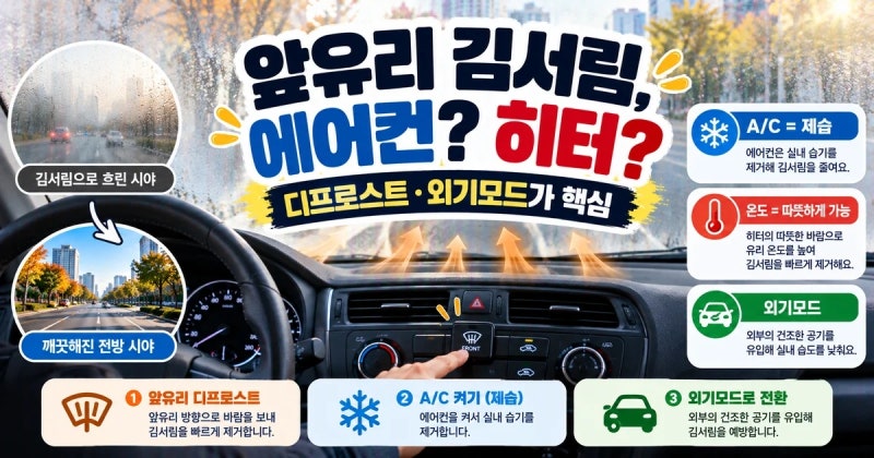 자동차 앞유리 김 서리면 에어컨·히터 뭐 켤까? 1분 만에 습기 빼는 방법