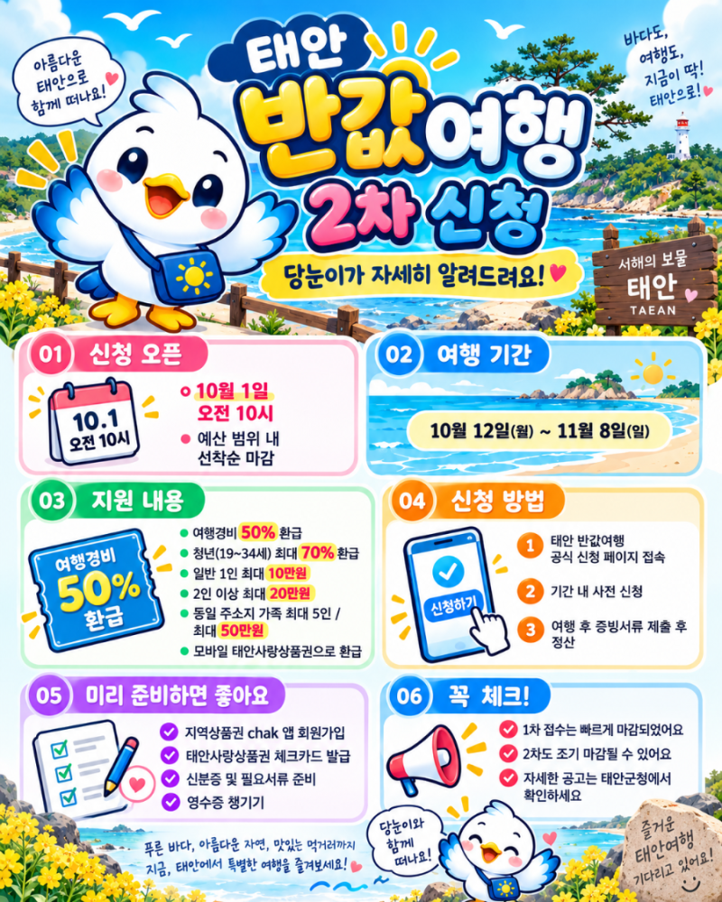 2026 태안 반값여행 2차 신청 총정리｜당진 사람도 가능할까? 여행비 50%·청년 70% 환급