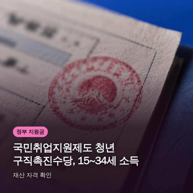국민취업지원제도 청년 구직촉진수당, 15~34세 소득·재산 자격 확인