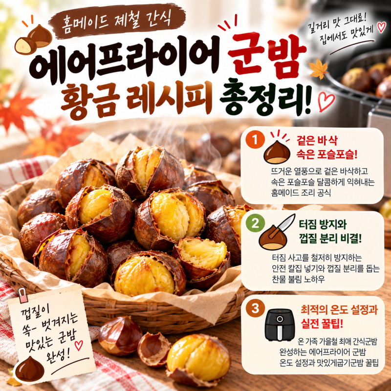 [홈메이드 제철 간식] 길거리 맛 그대로! 에어프라이어 군밤 황금 레시피 총정리! 껍질 쏙 벗....