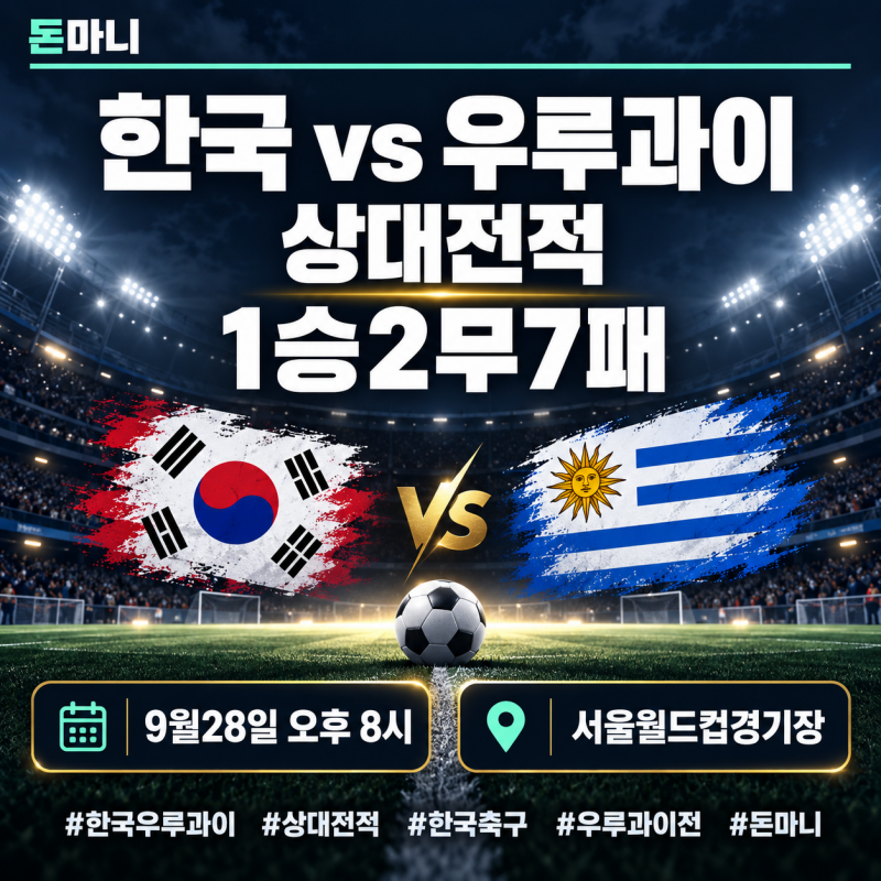한국 우루과이 상대전적 1승2무7패, 9월28일 이번에는 이길 수 있을까?