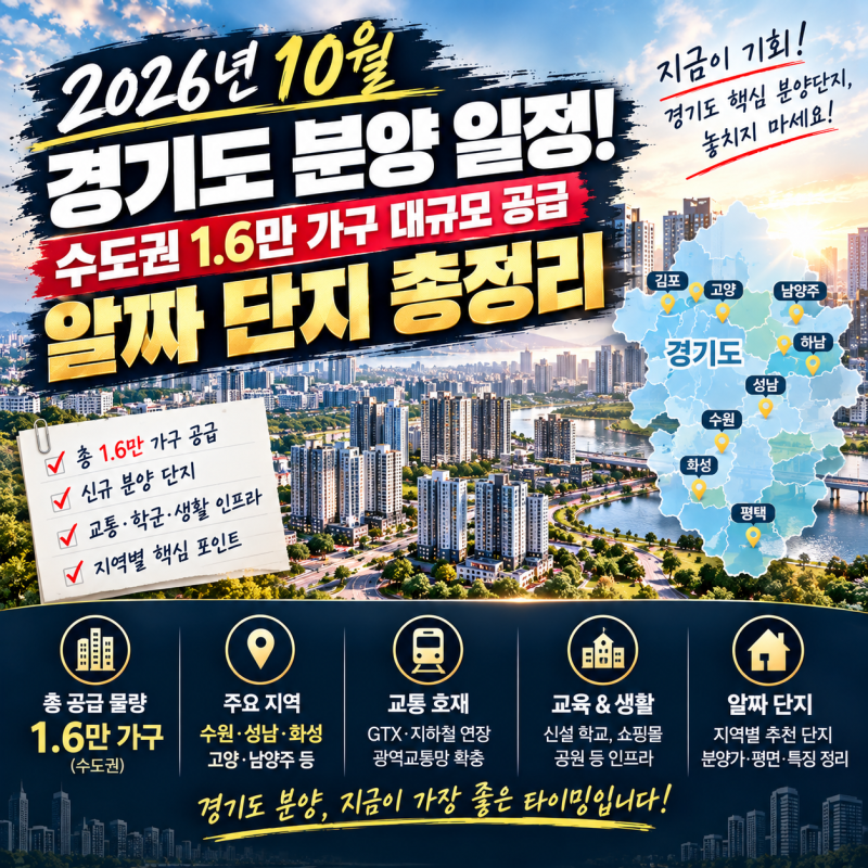 2026년 10월 경기도 분양 일정 및 수도권 청약 핵심 단지 총정리