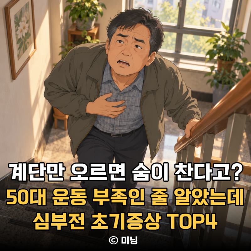 “계단만 오르면 숨찬 게 운동 부족 때문?” 50대가 놓치기 쉬운 심부전 초기증상 TOP4