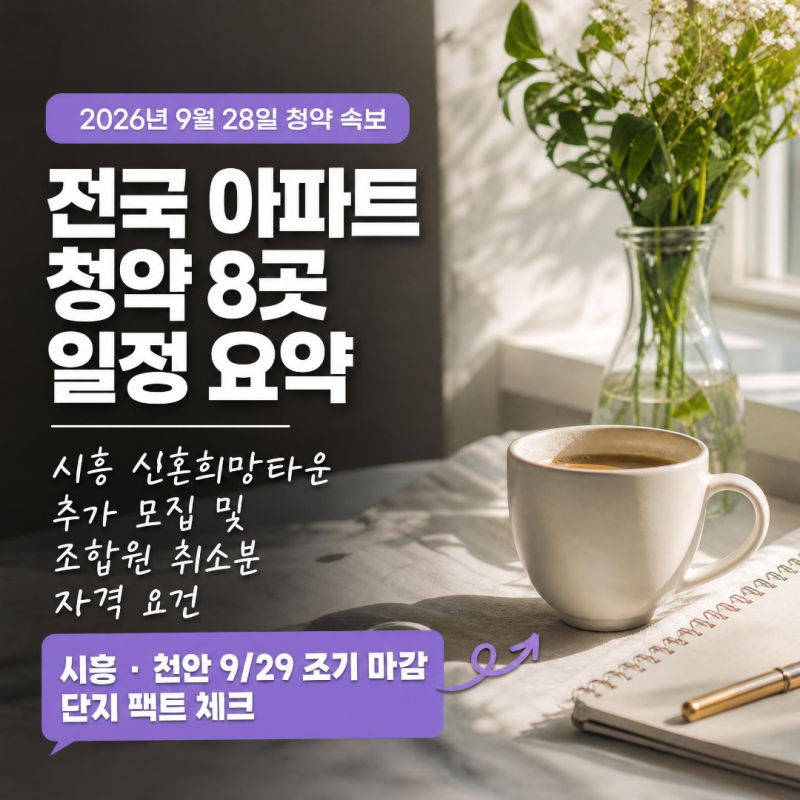 2026년 9월 28일 시작하는 전국 아파트 청약 8곳 일정, 시흥 신혼희망타운 추가모집 · 부산 동....