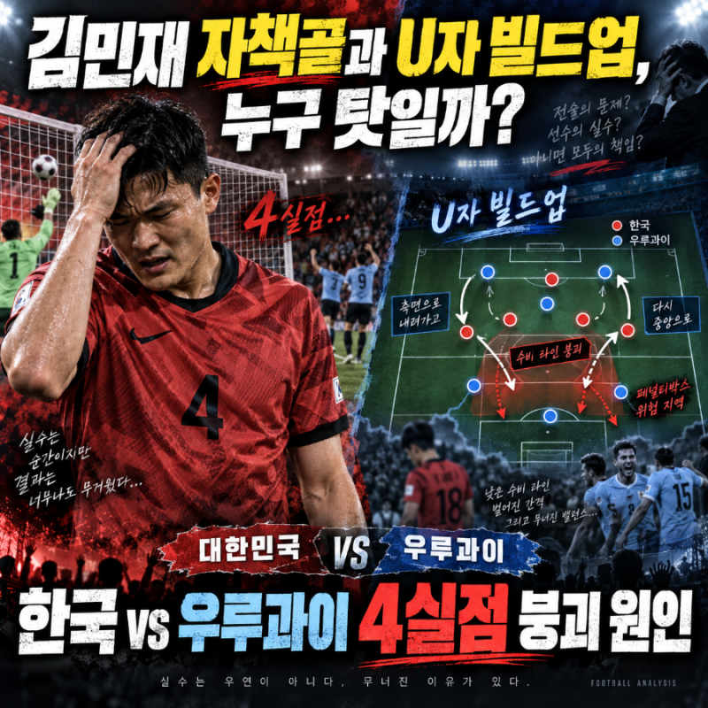 "김민재 자책골과 U자 빌드업, 누구 탓일까?" 한국 vs 우루과이 4실점 붕괴 원인