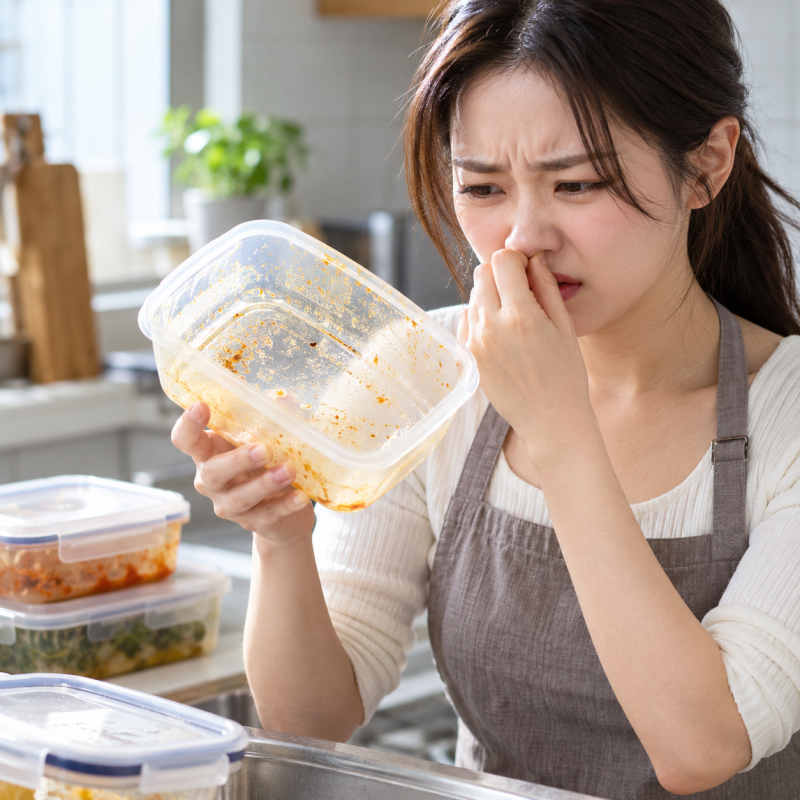 밀폐용기 냄새, 기름진 음식 담은 뒤 세척해도 남을 때