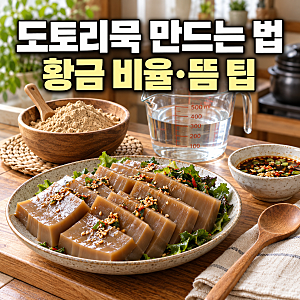 도토리묵 만드는 법, 쓴맛 없이 탱글탱글하게 만드는 황금 비율과 뜸들이기 팁