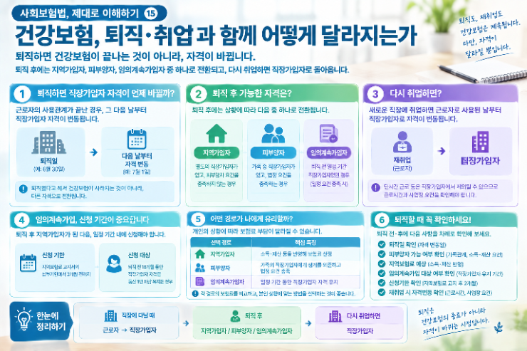 ⚠️ 사회보험법, 제대로 이해하기 ⑮ - 퇴직·취업과 함께 달라져