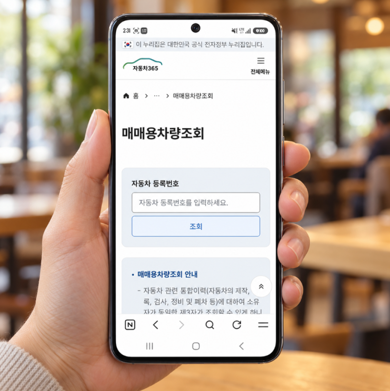 중고차 자동차 차량 번호 조회 검사 정비 이력 확인 방법
