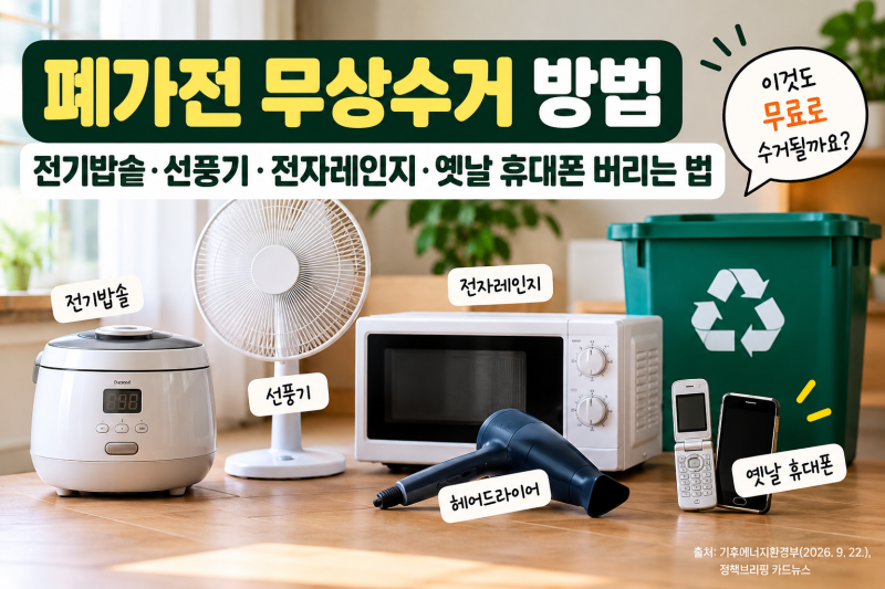 폐가전 무상수거 방법｜전기밥솥·선풍기·전자레인지·옛날 휴대폰 버리는 법
