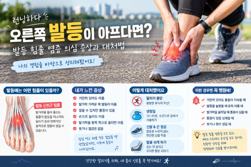 런닝하다 오른쪽 발등이 아프다면? 발등 힘줄 염증 의심 증상과 대처법 ( 추가 업데이트)