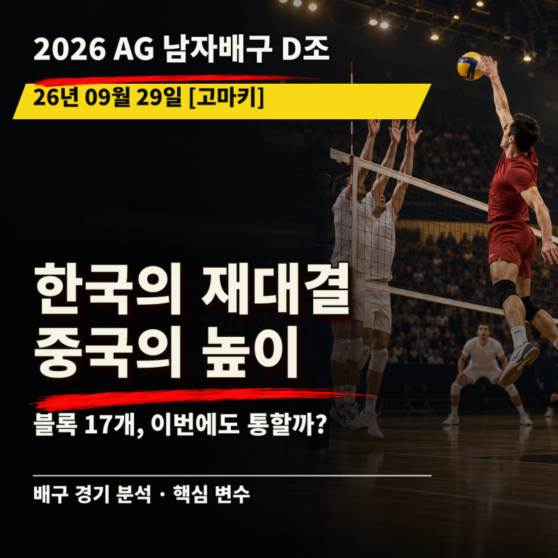 [26.09.29 아시안게임 남자배구 한국 vs 중국] 3-1 승리 뒤에 숨은 1점 차와 블로킹 변수