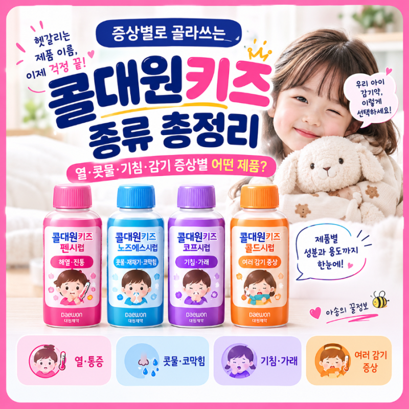 콜대원키즈 종류 총정리｜열·콧물·기침·감기 증상별 어떤 제품?