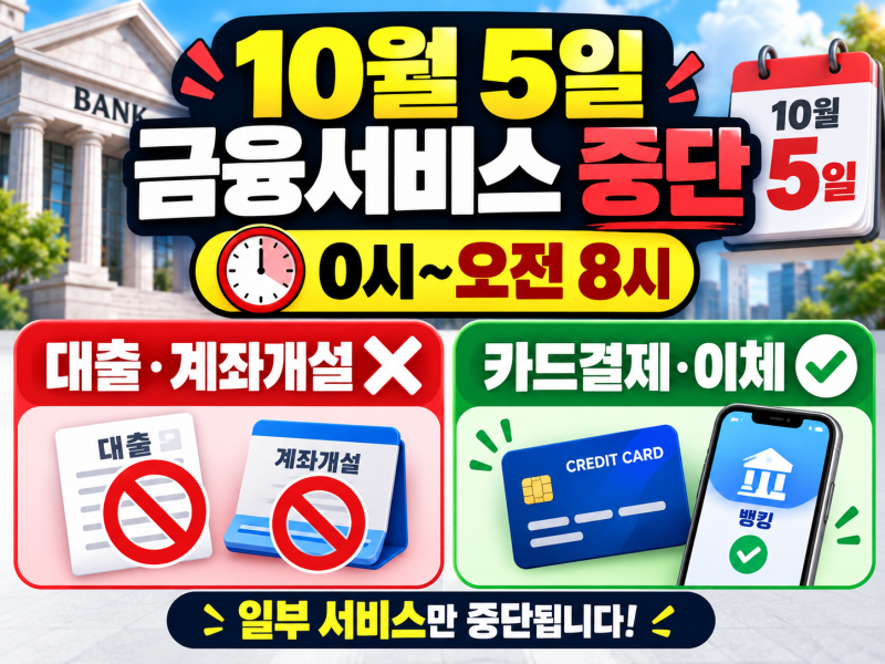 10월 5일 새벽 대출·비대면 계좌개설 안 된다…8시간 금융서비스 중단, 카드결제는 정상