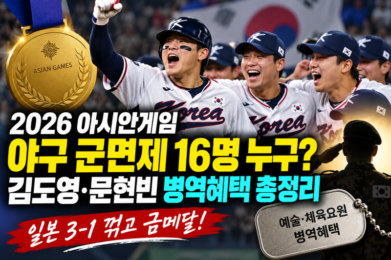 2026 아시안게임 야구 군면제 16명 누구? 김도영, 문현빈, 병역혜택 총정리