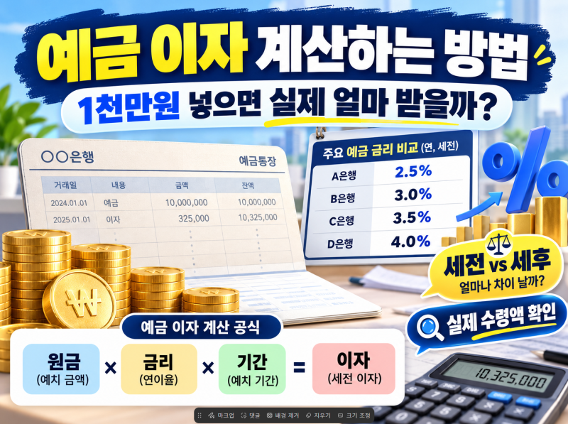 예금 이자 계산하는 방법, 1천만원 넣으면 실제 얼마 받을까?