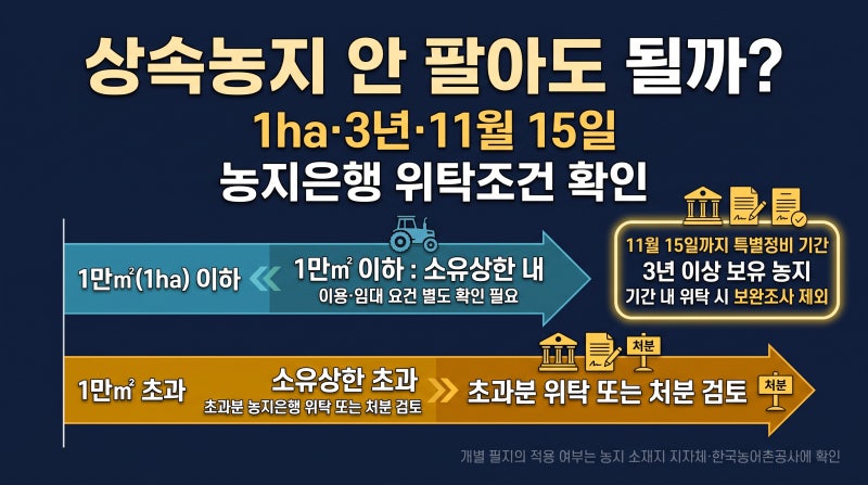 농지은행 위탁조건: 상속 농지 처분의무와 11월 15일 특별정비