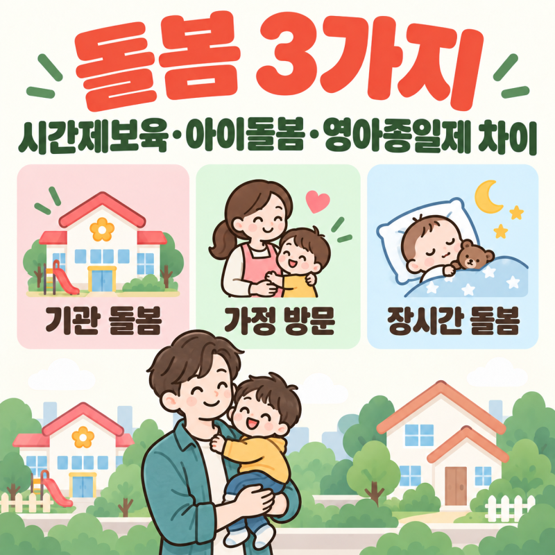 시간제보육·시간제 아이돌봄·영아종일제 차이｜대상, 비용, 정부지원, 부모급여 중복까지