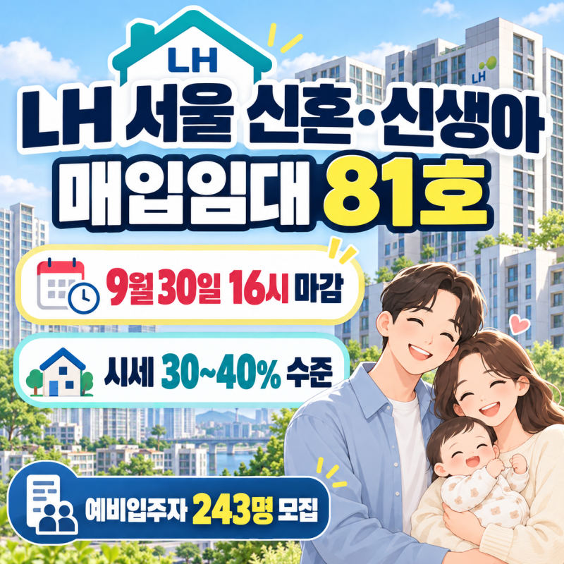 LH 서울 신혼·신생아 매입임대 81호｜9월30일까지 신청·시세 30~40%
