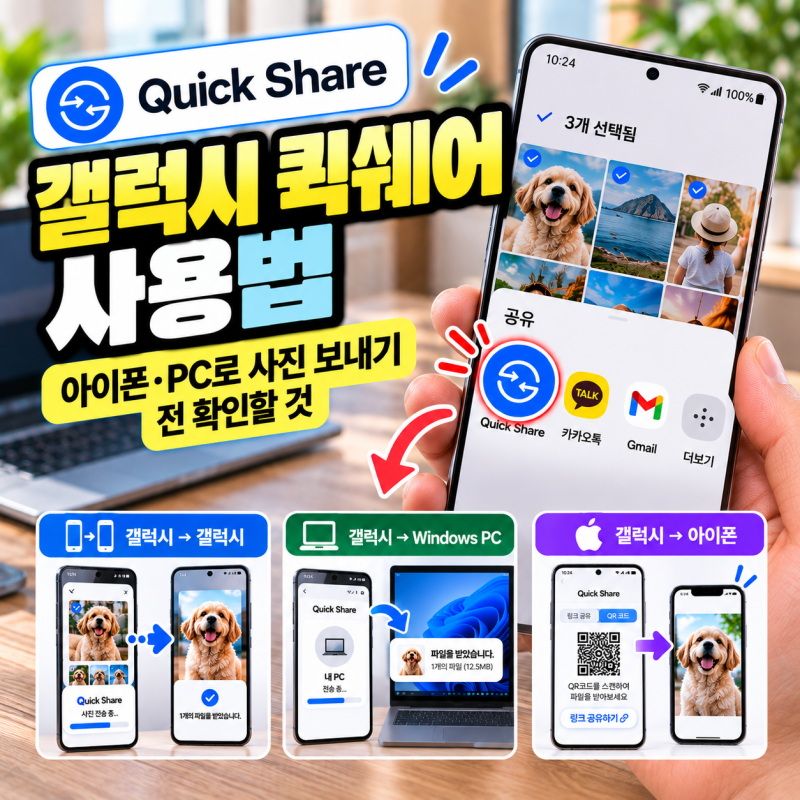 갤럭시 퀵쉐어 사용법｜아이폰·PC로 사진 보내기 전 확인할 것